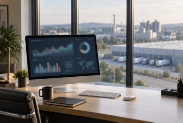 Poste de travail en entreprise avec tableaux de bord de gestion
